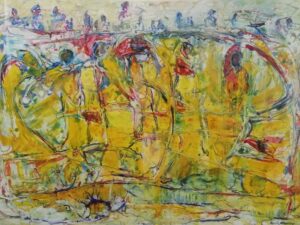 Abstract oil on board 106x76.5cm Framed in mount and behind glass