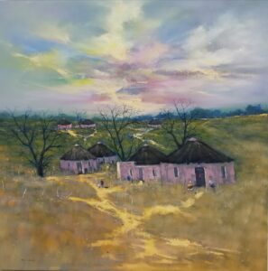 Transkei Huts ..oil on canvas 1x1meter boxed and ready to hang