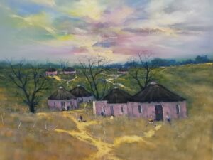 Transkei Huts ..oil on canvas 1x1meter boxed and ready to hang